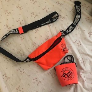 PINK brand new fanny pack and coozie